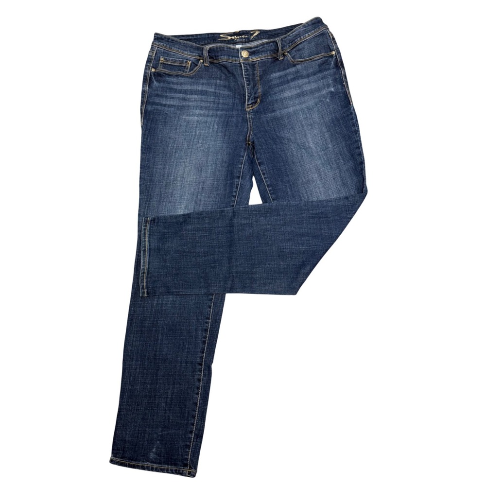 Seven7 Jeans Womens 16 Blue Denim Straight Leg Mid Rise Stretch Pants